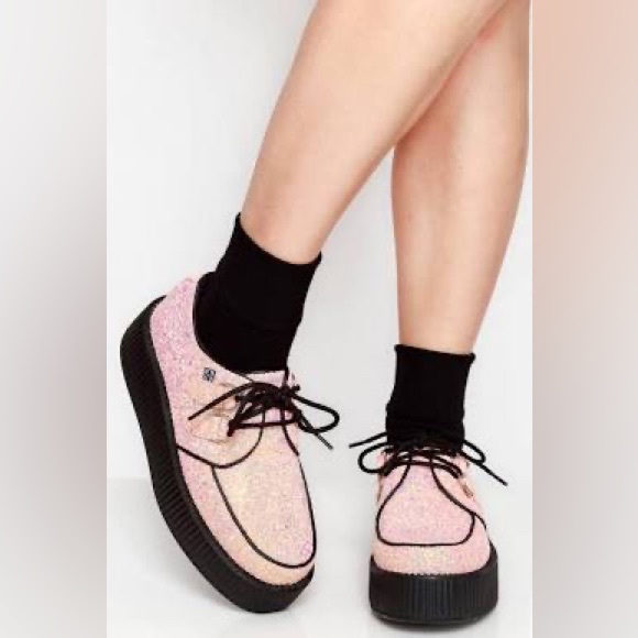 T.U.K Women 5 Limited Edition Peachy Pink Glitter Viva Mondo Creepers Platforms - Picture 1 of 16